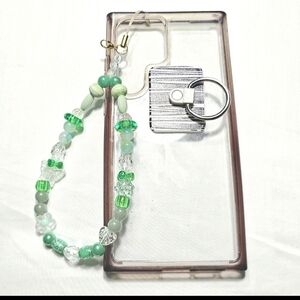 Cute Pastel Green Iridescent Girly Dainty Beaded Phone Charm or Wrist strap